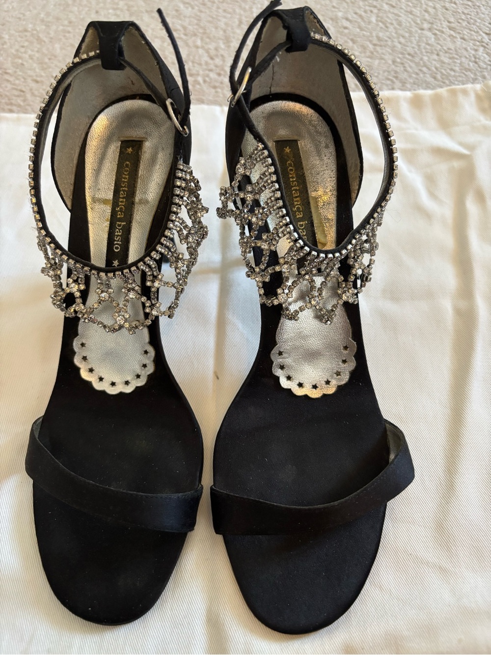 Black Jeweled Ankle-Strap Women's Sandals